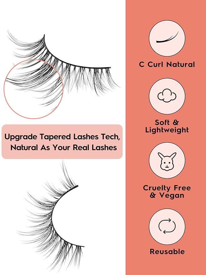 Wispy Lashes False Eyelashes Natural Cat Eye Lashes 12mm Strip Lashes withThin Band Siliglli Cat Eyelashes 3D Volume False Lashes C Curl Eyelashes Pack 7 Pair