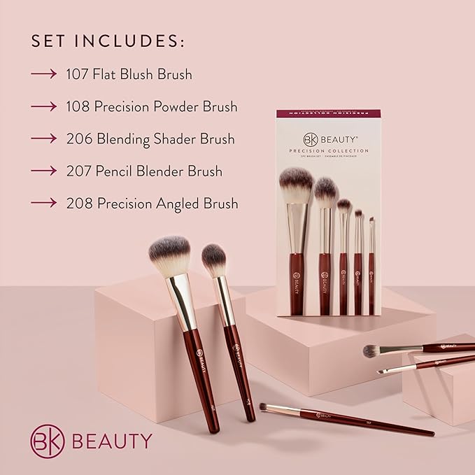 BK BEAUTY - PRECISION BRUSH COLLECTION (5PC) - Professional Makeup Brush Set for Bronzer, Blush, Contour, Powder & Eye Makeup | Premium Face Brushes for Flawless Application