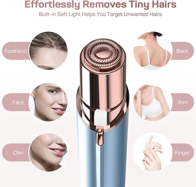 Facial Hair Removal for Women(as seen on tv), Gurelax Facial Hair Remover, Electric Face Shaver, Painless Hair Removal Device for Lip, Chin with 2 x Replacement Heads