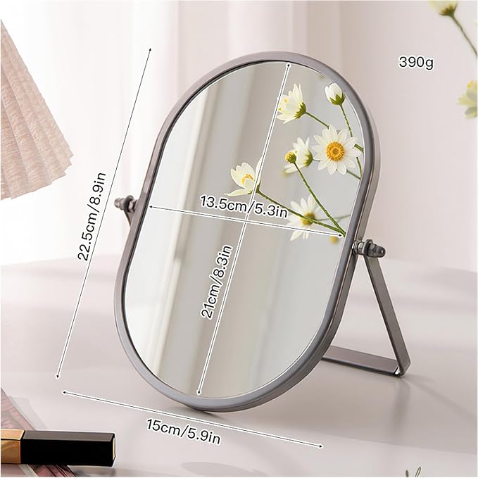 Bathroom Rectangle Desktop Makeup Mirror with Silver Metal Standing 180° Rotation Vanity Table Mirror Portable Cosmetic Mirror for Dressing Room Bedroom
