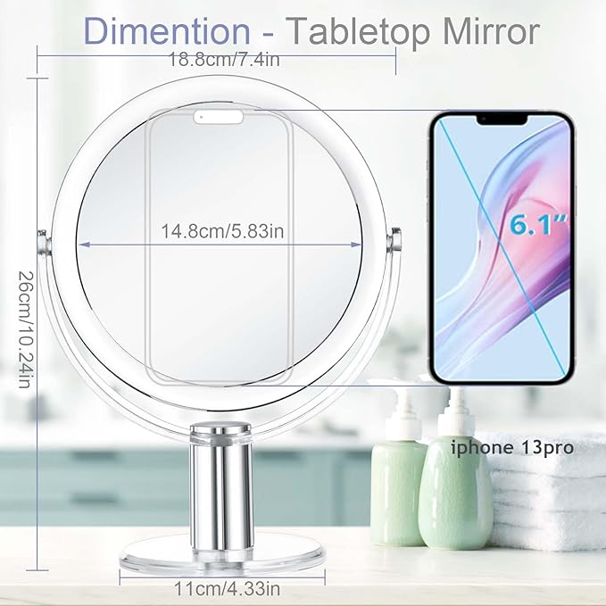 Vanity Mirror Makeup Mirror with Stand, 1X/15X Magnification Double Sided 360 Degree Swivel Magnifying Mirror, 7.4 Inch