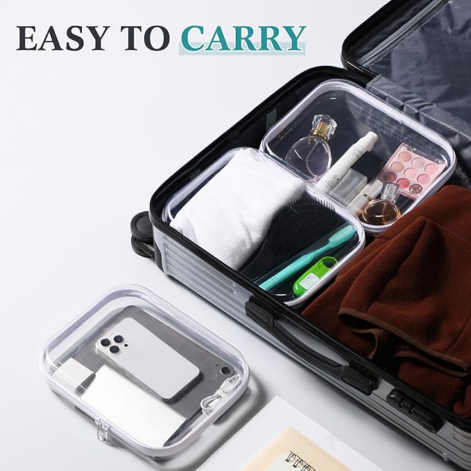 Sanwuta 6 Pcs Clear Hard Zipper Case Pencil Pouches Hard Plastic Zipper Pouches Makeup Bag Transparent Cases for Snacks Plastic Storage Organizer Box for Travel(White,9.84 x 7.87 x 2 Inch)