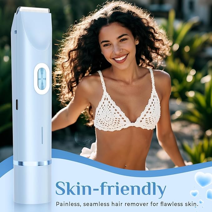 2025 New 2-in-1 Electric Bikini Trimmer for Women - Dual Head Electric Razor,Waterproof Painless Bikini Shaver, Pubic Hair Trimmer for Private Area & Body Hair, Blue