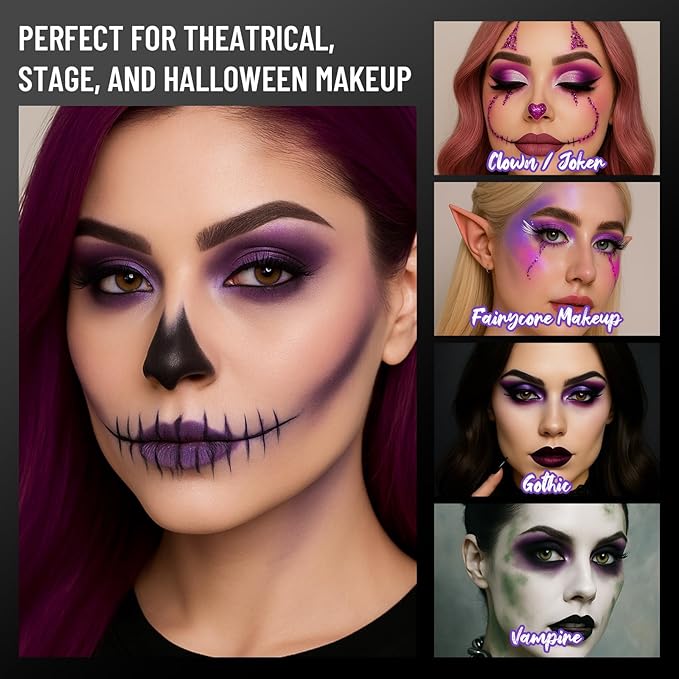 Purple Eyeshadow Palette with Mirror Lilac Violet Plum Tones Matte Shimmer Glitter 6 Colors Mini Eye Shadow Pallet Travel Size Highly Pigmented for Fairy Witch Goth Halloween Costume Makeup