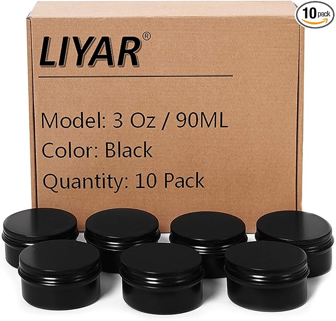3oz 90g Aluminum Tins Round Metal Tins Container Screw Top Steel Tin Cans Cosmetic Sample Containers Tea Cans Bulk Food Storage Metal Steel Tin Jars Candle Travel Tins(Black,10 Pack)