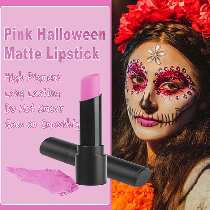MEICOLY 3Pcs Hot Pink Eye Black Stick,Sweat Proof Waterproof Eye Black Baseball Softball Football Lacrosse,Pink Face Body Paint Stick for Halloween SFX Cosplay Makeup,Matte Lipstick for Women