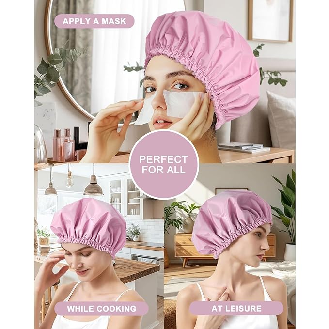 Shower Cap for Women, Double Layer Waterproof Bath Cap, Reusable Hair Protector, Large Waterproof Shower Bonnet Washable Elastic Band Bath Hair Hat for Long Hair, Braids， - Purple