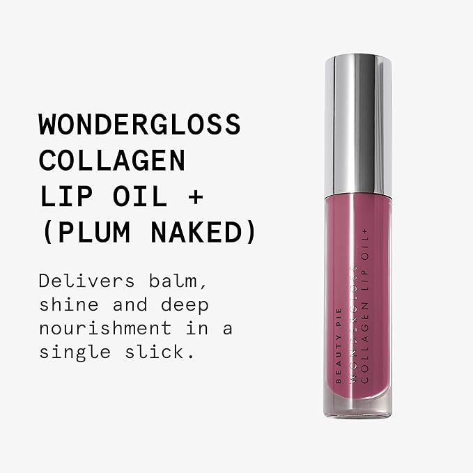 Beauty Pie Wondergloss Collagen Lip Oil + Plum Naked 0.13 fl oz – Hydrating, Plumping, Non‑Sticky Lip Oil Gloss Hybrid with Collagen AC Micro‑Vectors & Cherry Hibiscus Oils