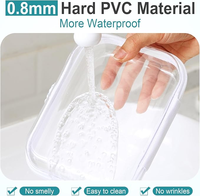 Sanwuta 6 Pcs Clear Hard Zipper Case Pencil Pouches Hard Plastic Zipper Pouches Makeup Bag Transparent Cases for Snacks Plastic Storage Organizer Box for Travel(White,7.09 x 5.12 x 2 Inch)