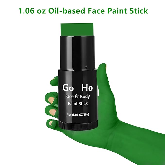 Go Ho Go Ho Cream-Blendable Green Face Paint Stick (1.06 Oz),Full-coverage Green Body Paint Stick for Halloween Cosplay SFX Witch Makeup,Waterproof St Patricks Day Face Paint