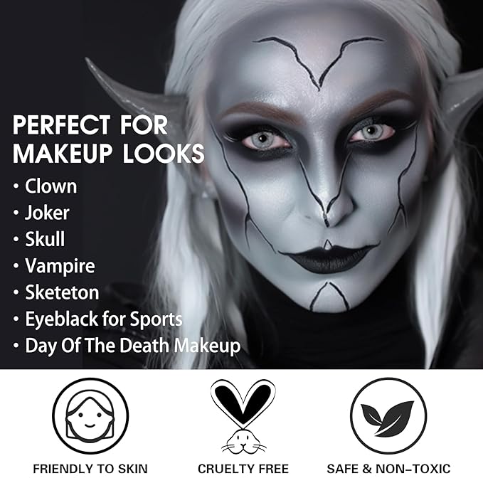 BOBISUKA Grey Face Paint, Oil-based Face Painting Kit for Grayscale Makeup, Cream Body Paint for Skull, Clown, Vampire Halloween Cosplay, Costume, Party, Stage, Theater, SFX Special Effect Makeup