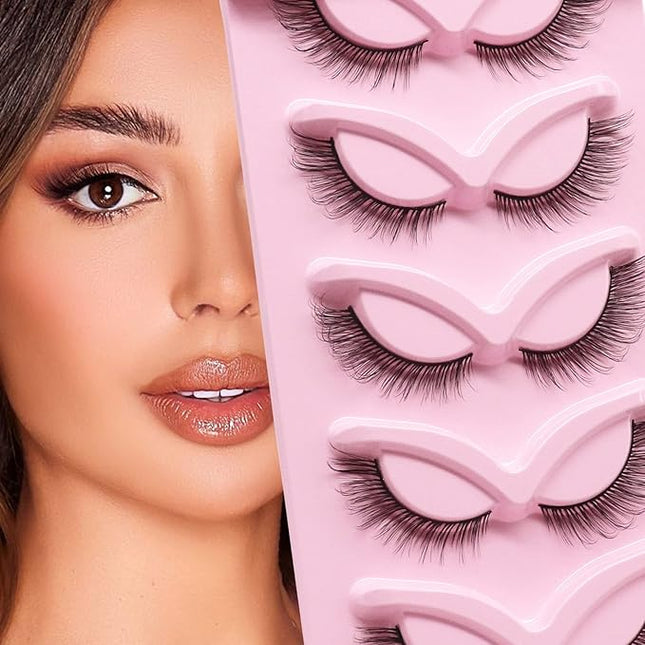 Veleasha Fox Eye Lashes L Curl Fluffy False Eyelashes 5 Pairs Pack Cat Eye Lashes Wispy & Lightweight Fake Eyelashes for Doll Eye Makeup (Foxy 05)