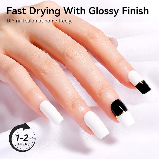 Black Nail Polish French Nail Art Shiny Class Black Nail Strengthening 9-Free Vegan Rich in Castor Oil Fast Air Dry Classic Toe Fingernail Polish Non-gel DIY at Home Gift for Girls Women