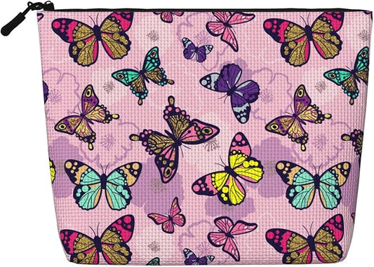 MOLAIGIN Pink Butterfly Butterflies Cosmetic Bag For Women, Travel Makeup Bag, Toiletry Zipper Bag, Large Capacity Aesthetic Cases