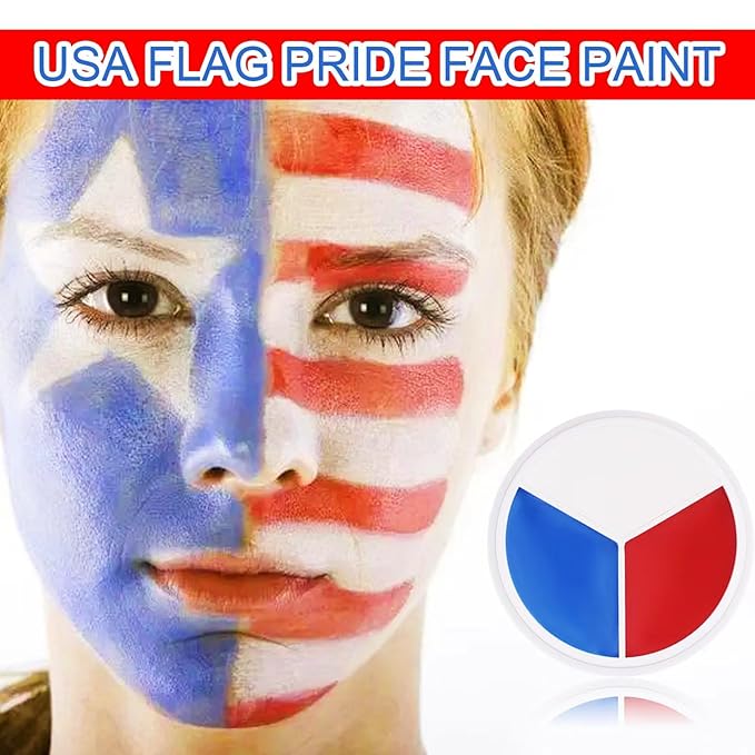 Red White Blue Face Body Paint, Halloween SFX Cosplay Clown Makeup, American Flag 3 Colors Prides Face Painting for Patriotic Veterans Day Independence Day 4th of July,Joker Makeup,12g