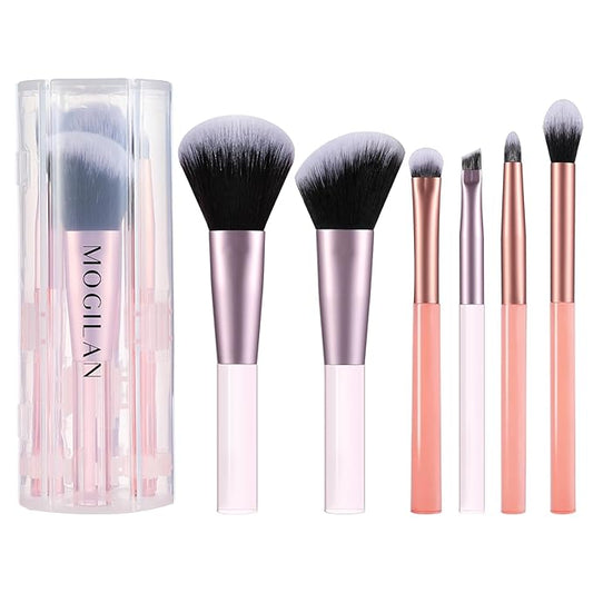 Travel Makeup Brush Set – Portable 6PCS Mini Cosmetic Brushes for Foundation, Concealer, Eyeshadow, Blush, Powder, Contour & Highlight, On-the-Go Makeup Brush Kit with Travel Case