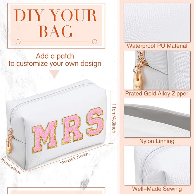 Sanwuta 9 Pcs Makeup Bags Bulk PU Double Zippers Cosmetic Bag Makeup Toiletry Pouch Portable Travel Organizers Case for Women Bachelorette Party End of The Year Bridesmaid Gift(White)