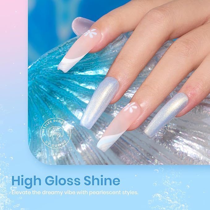Beetles Pearl Gel Nail Polish Set - 6 Colors Pearl White Gel Nail Polish Mermaid Soak Off Uv Led Fall Winter Pink Blue Polish Swirl Thread Effect DIY Manicure Art Gift for Women