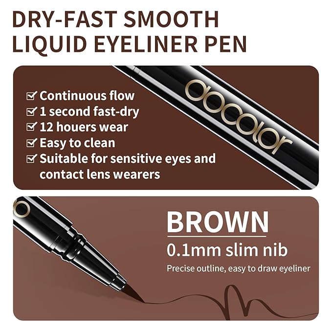 docolor Brown Eyeliner Ultra-Pigmented & Waterproof Eye Liner Quick Drying Liquid Eyeliner Vegan & Cruelty-Free