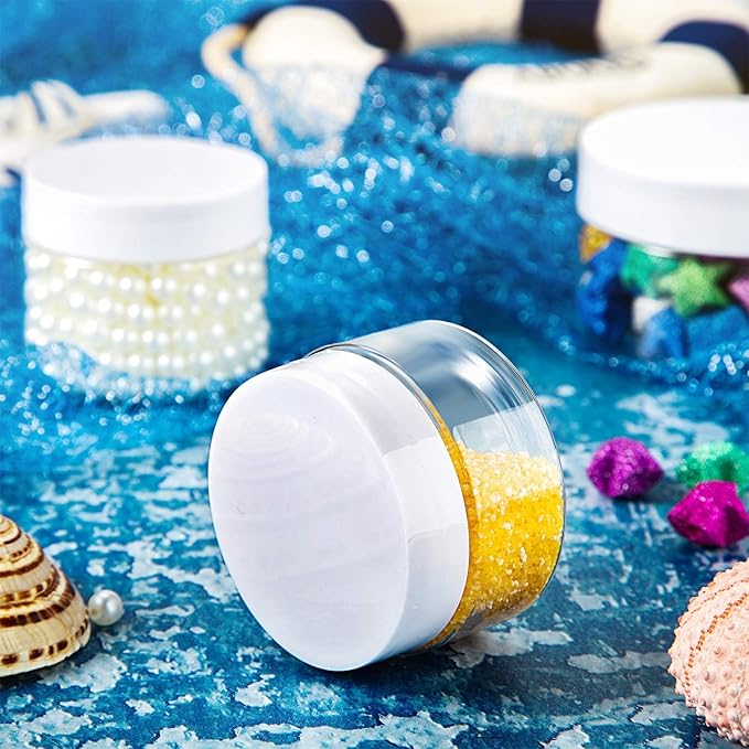 SATINIOR 24 Pieces Empty Clear Plastic Jars with Lids Round Storage Containers Wide-Mouth for Beauty Product Cosmetic Cream Lotion Liquid Butter Craft and Food (White Lid, 1 oz)