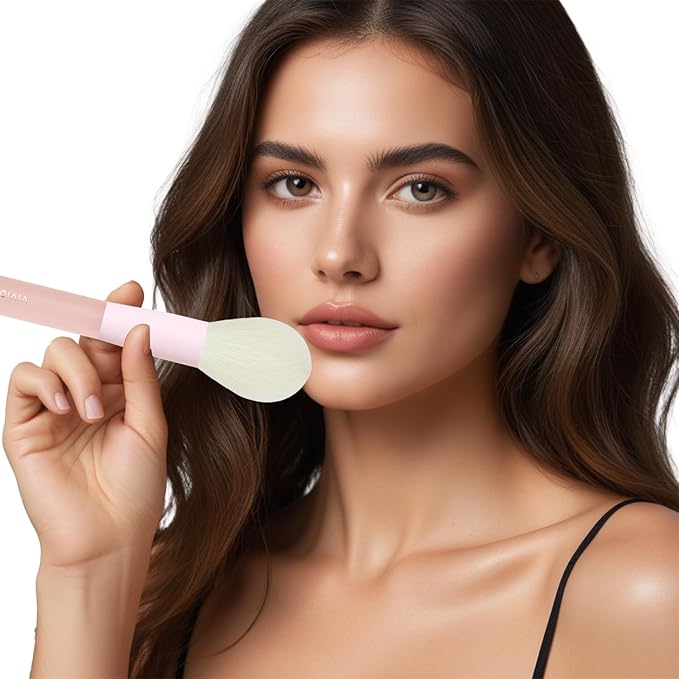 5pcs Multi Color Face Makeup Brush set – Powder, Kabuki, Angled Fluff, Blush Brushes with Vegan Bristles That Mimic Natural Wool – Non-Slip Rubber Handles – Perfect for Contouring, Setting, Blending