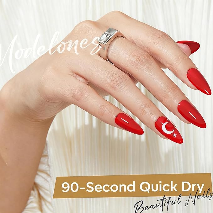 modelones Red Nail Polish Quick Dry | Burgundy Long Last Fingernail Polish, Dark Red Nailsl | Infinite Shine Strengthening Treatment Kit Salon-Quality for Women 15ml