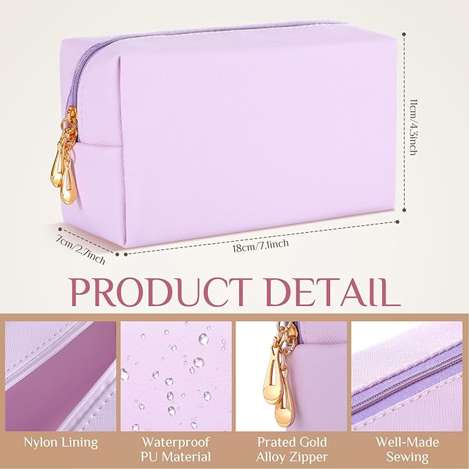 Sanwuta 9 Pcs Makeup Bags Bulk PU Double Zippers Cosmetic Bag Makeup Toiletry Pouch Portable Travel Organizers Case for Women Bachelorette Party End of The Year Bridesmaid Gift(Pink Purple Series)