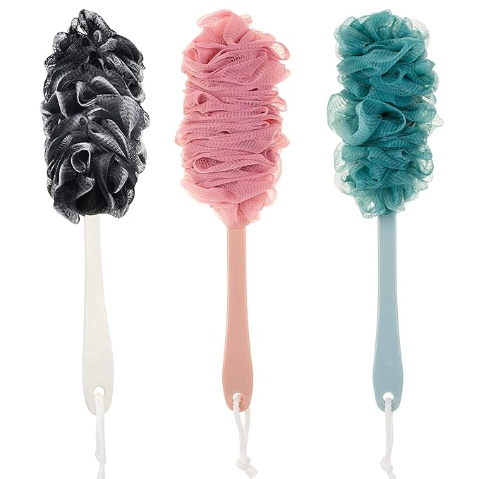 Back Scrubber for Shower,Loofah Long Handle Bath Body Brush,Soft Nylon Mesh Sponge for Shower,Loofah On a Stick for Men Women,Exfoliating Scrub Cleaning Luffa for Elderly (3Pack-NewMix)