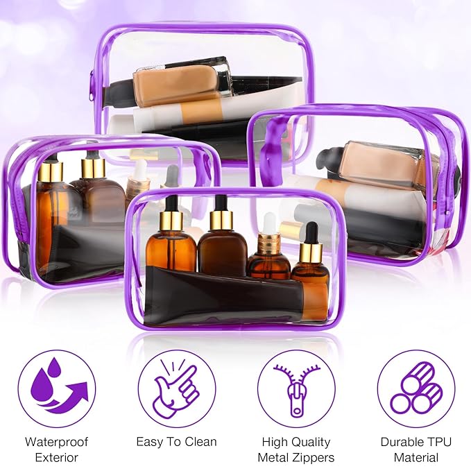 Weewooday 12 Pieces Clear Makeup Bags Cosmetic Storage Bags PVC Zipper Pouches Travel Waterproof Makeup Plastic Case for Women Organizing Toiletries Traveling Bathroom(Medium,Purple)