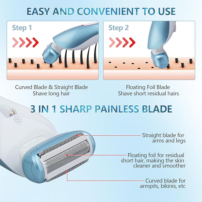 Electric Shaver for Women Electric Razor for Women Bikini Legs Underarm Public Hairs Rechargeable Trimmer with Detachable Head Cordless Wet Dry Use