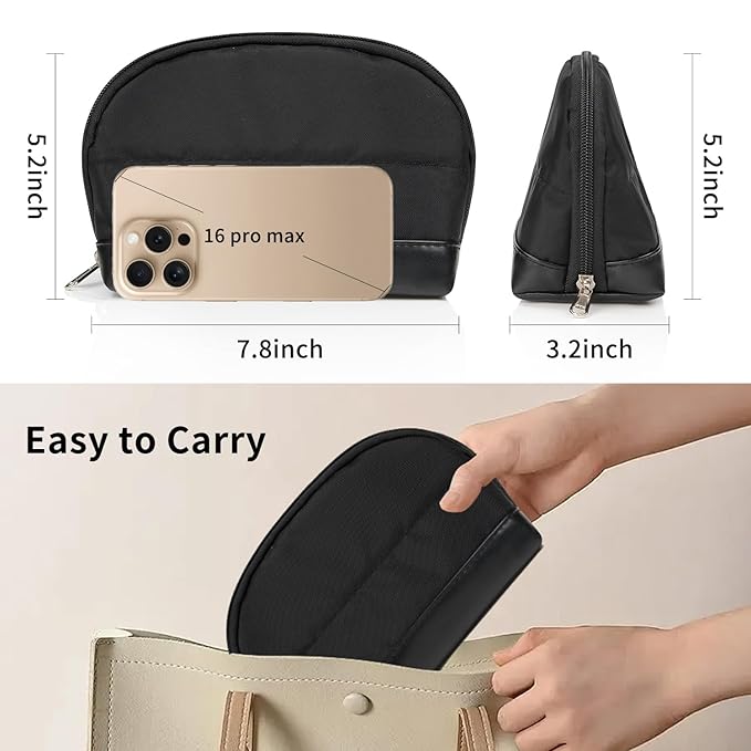 Ethereal Small Makeup bag for Purse, Cute Cosmetic Bag Portable Mini Makeup Pouch for Women Black