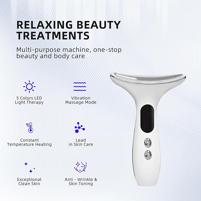 3-in-1 LED Skin Sculptor - Red Light Neck Massager with Heat - Ergonomic Relaxation Device for Muscle Comfort & Skin Care, Non-Medical Personal Use,White,2025