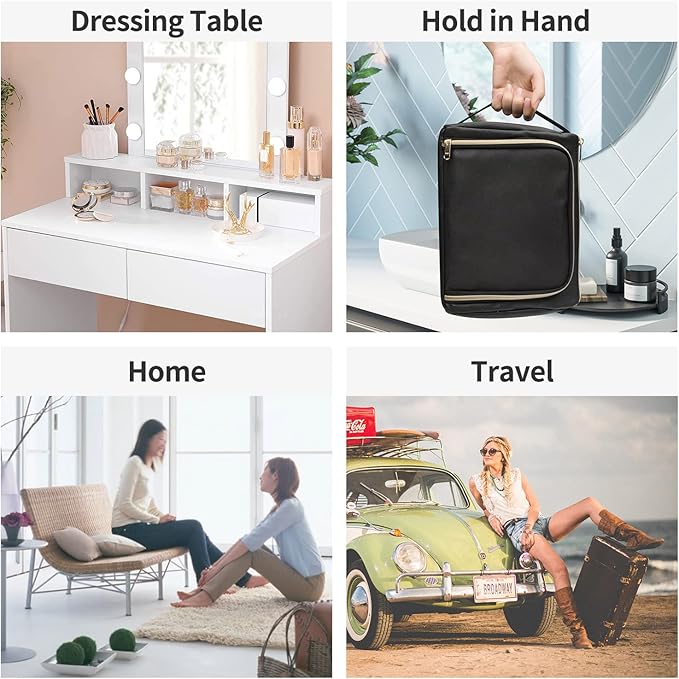 CUBETASTIC Large Makeup Bag - Black Faux Leather Travel Makeup Pouch, Waterproof Cosmetic Bag Organizer for Women, Toiletry Bag for Travel, Portable Make Up Case (Black, Large（Pack of 1）)