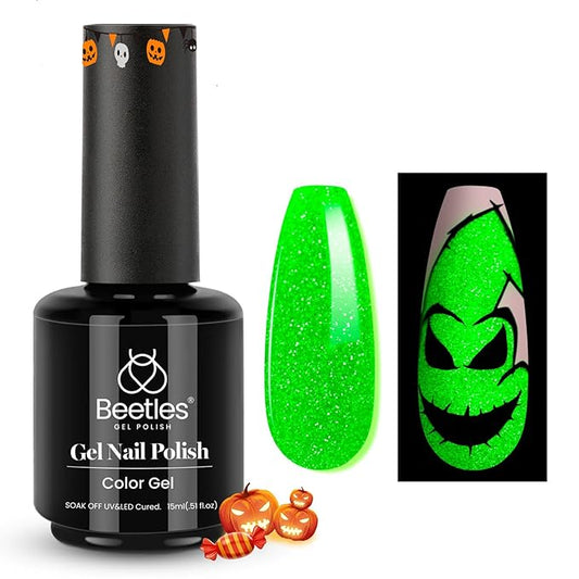 Beetles Halloween Gel Nail Polish, Luminous Green Glow in the Dark Gel Nail Polish Soak off Uv Led Nail Lamp Halloween Nail Art Manicure Salon DIY Home 0.5Oz