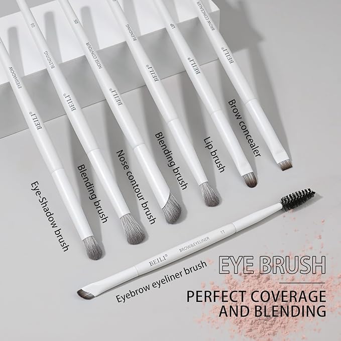 BEILI Makeup Brush Set,White Makeup Brush Set, 12 Vegan Makeup Brushes for Powder Foundation, Concealer, Eyebrows, Eyeshadow, Contour, Eyeliner, Blender Eye Brush