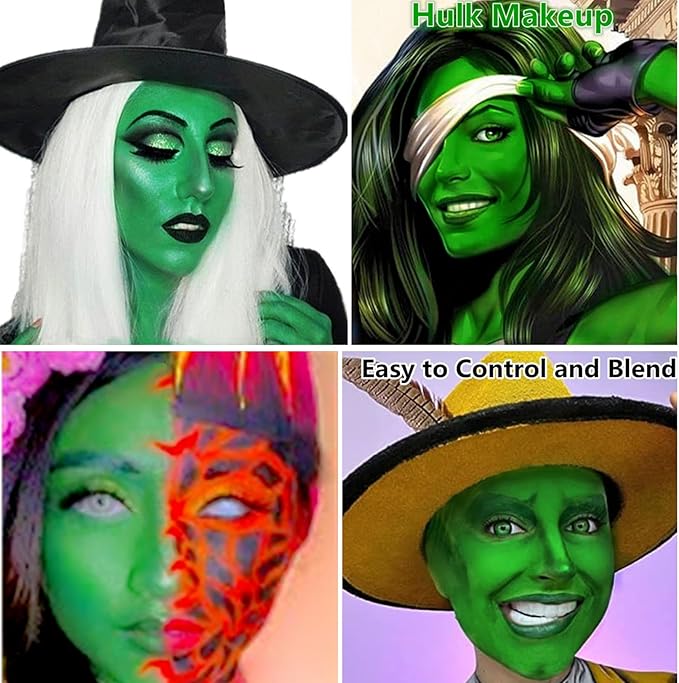 Go Ho Water Based Green Face Body Paint Stick,Non-Toxic Face Painting,Easy-to-use Facepaint for Halloween Costumes Cosplay SFX Hulk Gamora Witch Clown Makeup,0.63oz