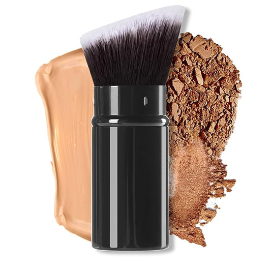 Kabuki Makeup Brush, Retractable Angle Travel Powder Foundation Makeup Brush Face Blush Brushes for Blending Liquid, Bronzer, Buffing, Sunscreen,Flawless Cosmetics