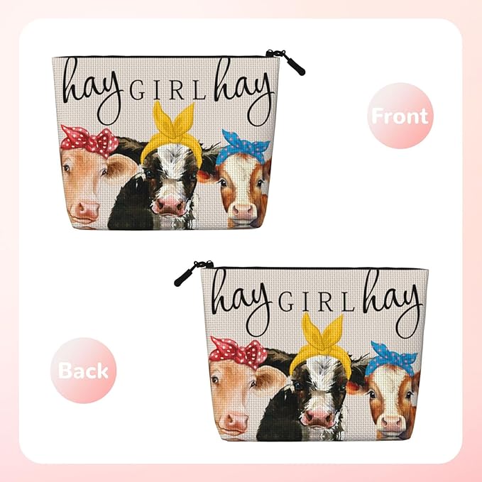 MOLAIGIN Girl Cow Cosmetic Bag For Women, Travel Makeup Bag, Toiletry Zipper Bag, Large Capacity Aesthetic Cases