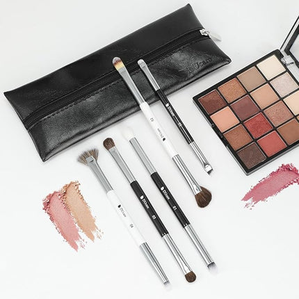 DUcare Eye Makeup Brushes Set, 5pcs Duo End Eyeshadow Brush Set with Travel Bag, Professional Eye Shadow Brushes Kit for Concealer, Eyebrow, Eyeliner, Nose Contouring, Blending