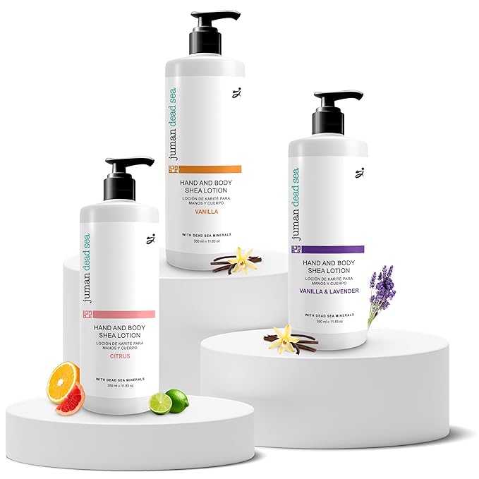 JUMAN Dead Sea Minerals Moisturizing Body Lotion Trio | Fast Absorbing & Non-Greasy | Hydrating Moisturizer with Shea, Cocoa Butter & Sweet Almond Oil | Skin Moisturizer for Women & Men