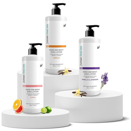 JUMAN Dead Sea Minerals Moisturizing Body Lotion Trio | Fast Absorbing & Non-Greasy | Hydrating Moisturizer with Shea, Cocoa Butter & Sweet Almond Oil | Skin Moisturizer for Women & Men