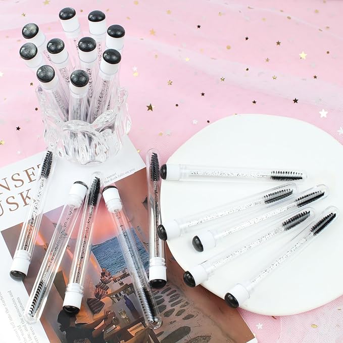 20 Sets Mascara Wands Tube Set Reusable Lash Spoolies Tube Diamond Eyelash Brush Tubes Spoolies Lash Extension Brushes Applicators Makeup Tools (sky-Black)