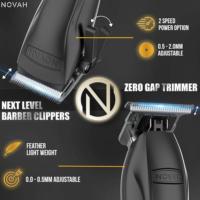 Novah® Professional Hair Clippers for Men, Professional Barber Clippers and Trimmer Set, Mens Cordless Hair Clipper for Barbers Haircut Kit Fade