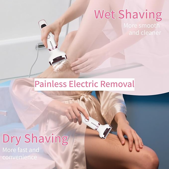 Electric Razors LED Display for Women Men, 2025 Wet/Dry Lady Shaver,4 in 1 Cordless Hair Remover with IPX7 Waterproof,Smooth & Silky Portable Bikini Electric Grooming Set Pink