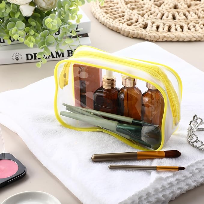 Weewooday 12 Pieces Clear Makeup Bags Cosmetic Storage Bags PVC Zipper Pouches Travel Waterproof Makeup Plastic Case for Women Organizing Toiletries Traveling Bathroom(Large,Yellow)