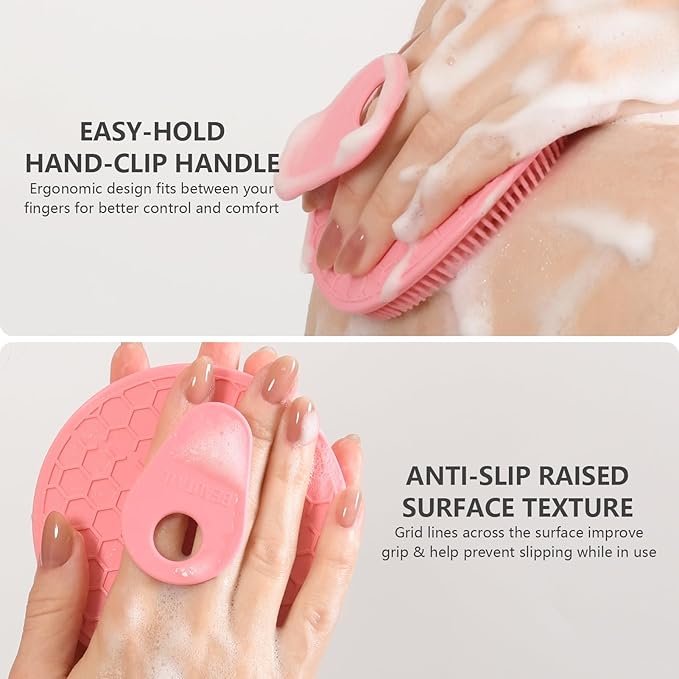 Silicone Body and Face Scrubber Set 3 Pack, BEAUTAIL Shower Bath Scrubber, Gentle Exfoliating Brush for Women Men Baby Sensitive Skin, More Hygienic Than Traditional Loofah, Long Lasting, Pink+Green