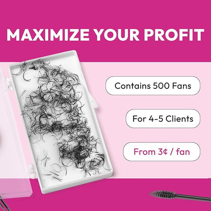 Eyesy Lash 500 Wispy Promade Fans - 9D 0.05 Size 12mm Curl D - Natural Wispy Lashes Loose Premade Lash Fans for Eyelash Extensions Handmade Pre Made Eyelashes for Spiky, Volume, Natural Look