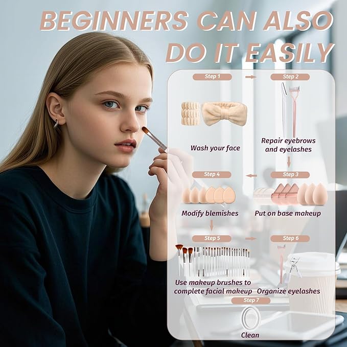 Makeup Brush Set, 52Pcs Makeup Tool Set Premium Synthetic Foundation Concealers Powder Eye Shadows Makeup Brushes Kit for for Beginner Professional, Beige