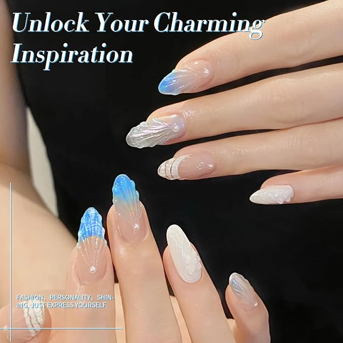 BORN PRETTY Blue Gel Nail Polish 6 Colors Shimmer Swirl Pacific Blue Glitter Blue Green Gel Polish Swirl Shell Thread Effect Soak Off Nail Art Design Salon Home Manicure Gift