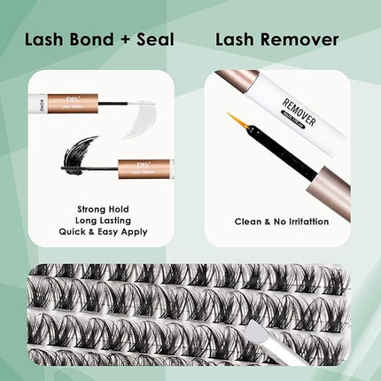 Lash Clusters 154pcs Lashes 10-18mm Eyelash Clusters Kit Natural Eyelashes DIY Cluster Eyelash Extensions Thin Band Cluster Lashes False Eyelashes Lash Extension Kit wth Bond & Seal & Remover-M34+M31